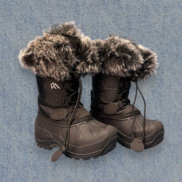 IceFace Kids Fur-Lined Winter Snow Boots - Black, Size 8 - Picture 1 of 5